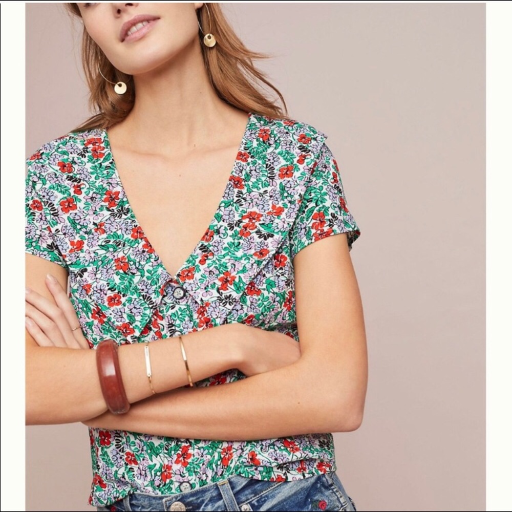 Anthropologie Maeve Austen Floral Collared Blouse